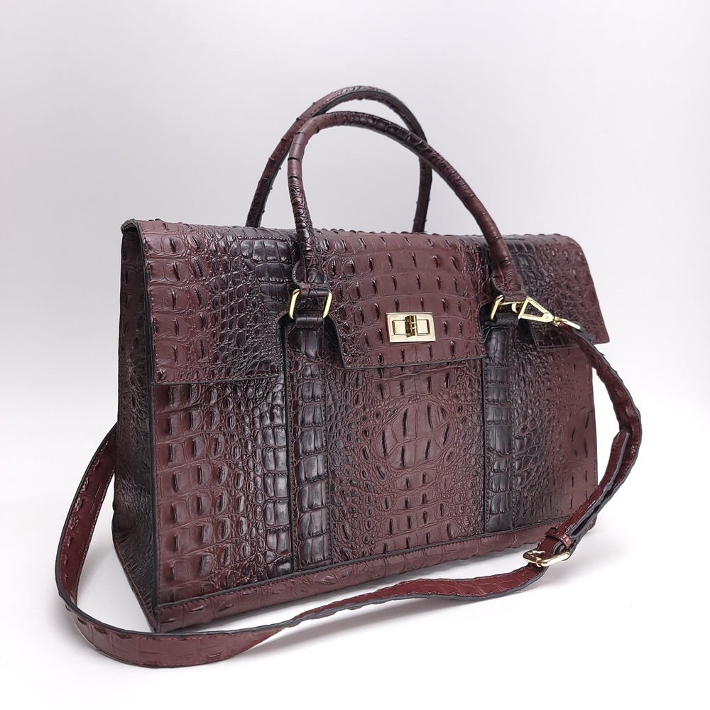 Savannah Heritage Faux Alligator Leather 15" Laptop Handbag Brief‎ Case Plum